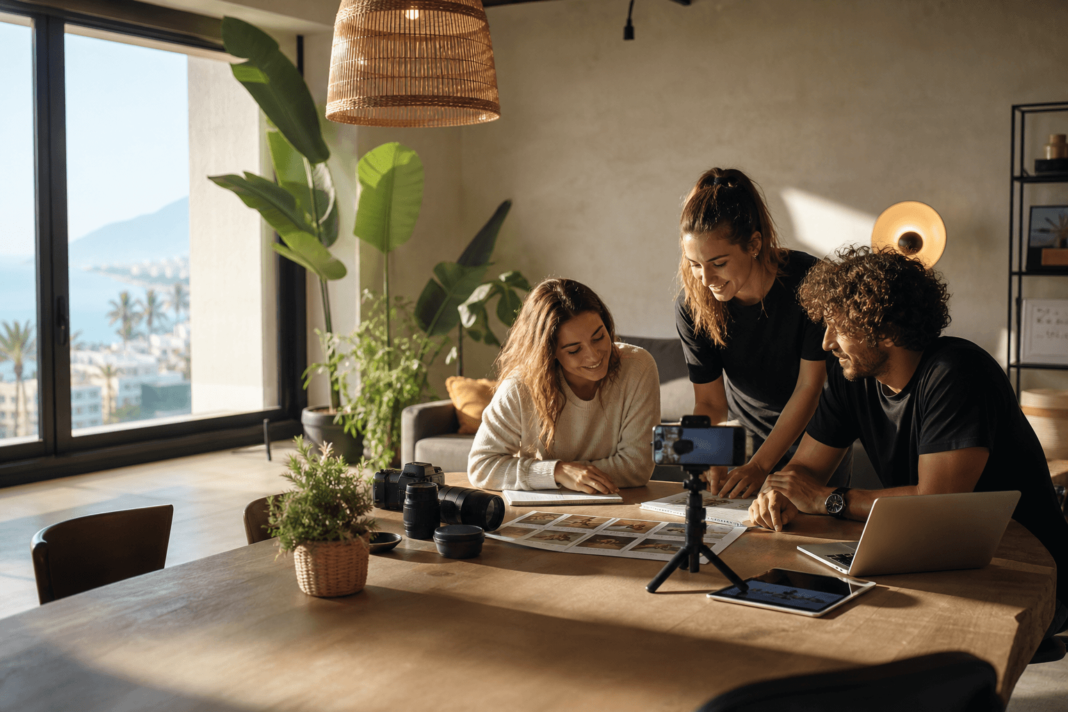 Equipo coordinando contenidos y publicaciones para redes sociales