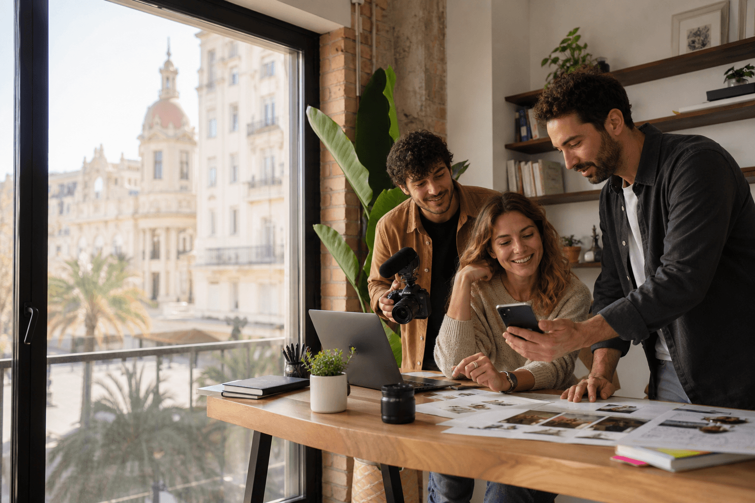 Equipo coordinando contenidos y publicaciones para redes sociales