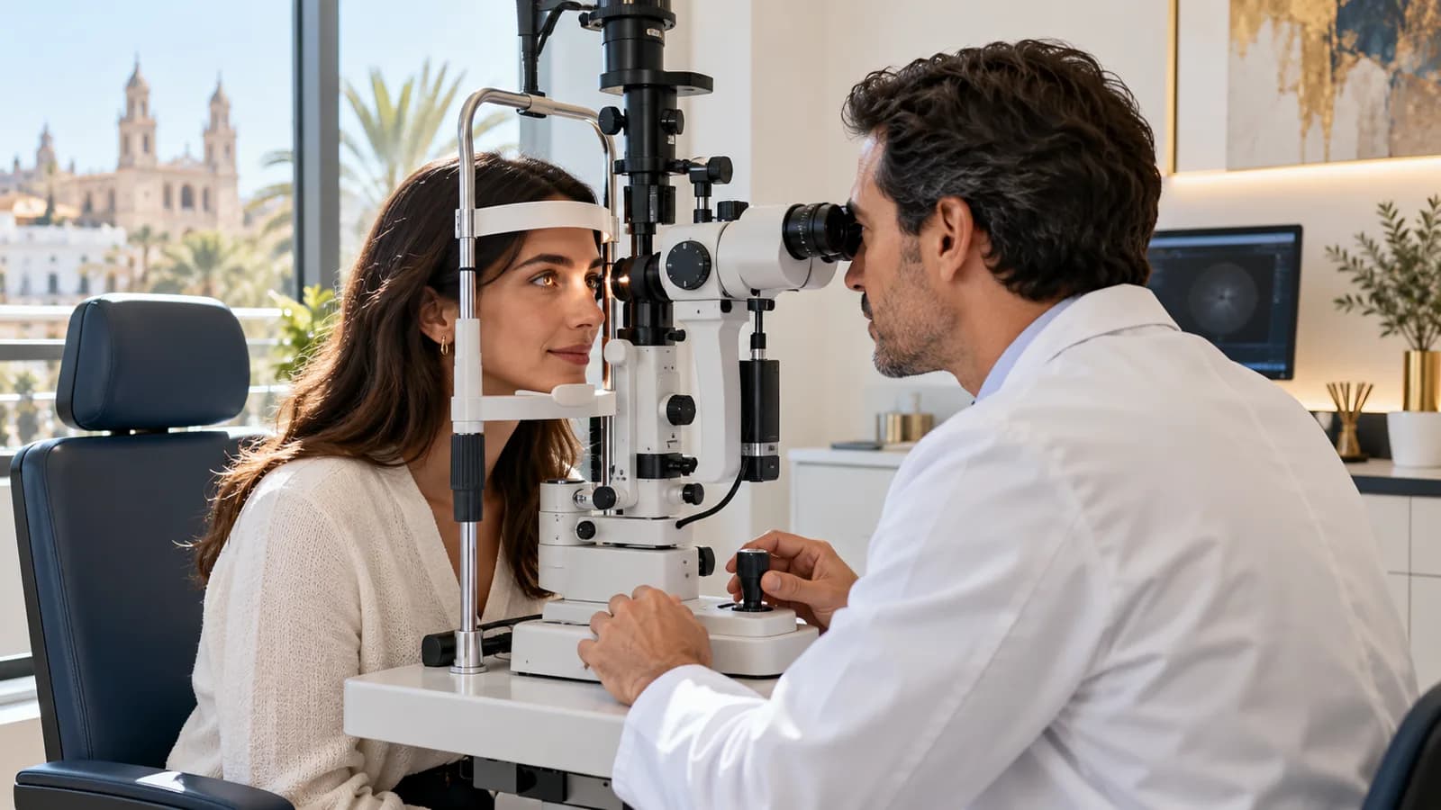 Consulta de una clínica oftalmológica con equipo de exploración ocular